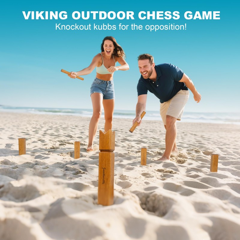 SunNordik Rubber Wood Kubb Yard Game Set for Kids &