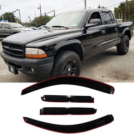 Deebior 94853 Side Window Wind Deflector,4pcs in-Channel Style Nice Sun Rain Guards Set,Dark Smoke Tape-On Window Visor fit for 2000-2004 Dodge Dakota Quad Cab (Crew Cab)