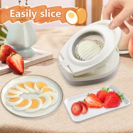 Vlecexs Egg Slicer, Stainless Steel Egg Slicer, 3 in 1 Egg Divider, Egg Cutting Tool with Wire Cutter for Eggs, Mushrooms, Strawberries, Kiwi, Banana