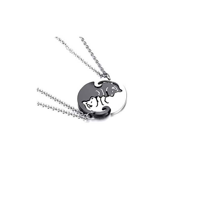 Rockyu Couple Necklace, Popular, Silver, Black, Cat Necklace, Cute, Unisex,