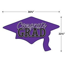 Beistle Purple Congrats Grad Cutouts, 2-Count, Large Graduation Cap Decorations for Celebrations, High School and College Academic Achievement Party Supplies, 22.25” x 36.75”