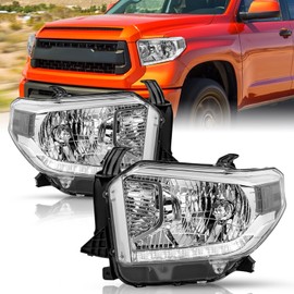JSBOYAT Headlight Assembly Replacement for 2014 2015 2016 2017 2018 2019 2020 2021 Toyota Tundra Limited/Ltd/SR5/SR/TRD with Level Adjuster with LED DRL Chrome Housing Clear Reflector