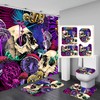RinRinfam 4Pcs Skull Shower Curtain Set,Mushroom Shower Curtain Set Non-Slip