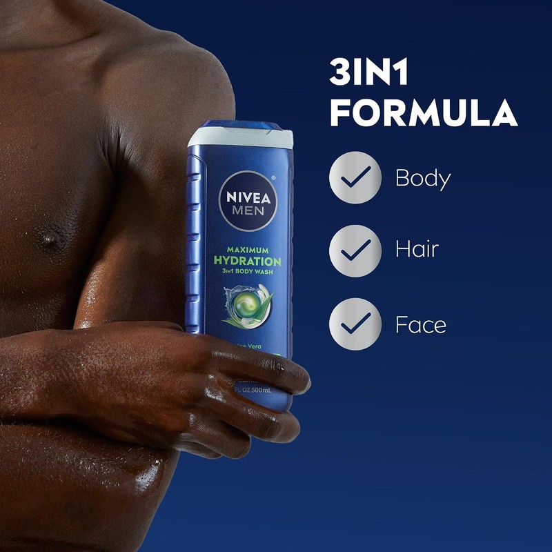 NIVEA MEN Maximum Hydration 3-in-1 Body Wash with Aloe Vera,