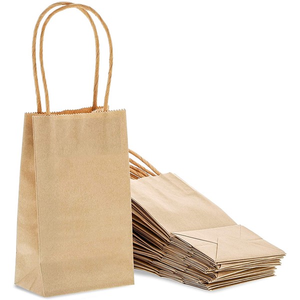 50 Pack Small Brown Kraft Paper Gift Bags with Handles (6.25x3.5x2.4)
