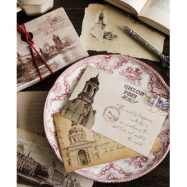 Retro Style Postcards,Vintage Landscape Old Travel Special-shaped Postcards,IRAVEL MEMORIES,Set of 30 Different Designs,Perfect for Wedding Party Guest Book (Brown)