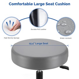 JMU Rolling Stool with Wheels, PVC Leather Large Seat, Heavy Duty Stool 400lbs Weight Capacity for Medical Massage Salon Tattoo Lab Office Home Black（Charcoal）