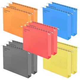 Colexy Pack of 10 A4 Hanging Files, Hanging Files, Hanging File Folders, Kraft Cardboard, Colourful Hanging Files Storage, for School Office, Stationery, Filing Cabinets (5 Colours)