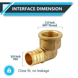 Seelink (5-Pack) PEX Fittings, Pex 3/4" x 1/2" Female Threaded NPT Elbow Adapter, Brass Crimp Fittings, for PEX Tubing Pipe Plumbing, ASTM F1807(PEX1807301-5Pack)