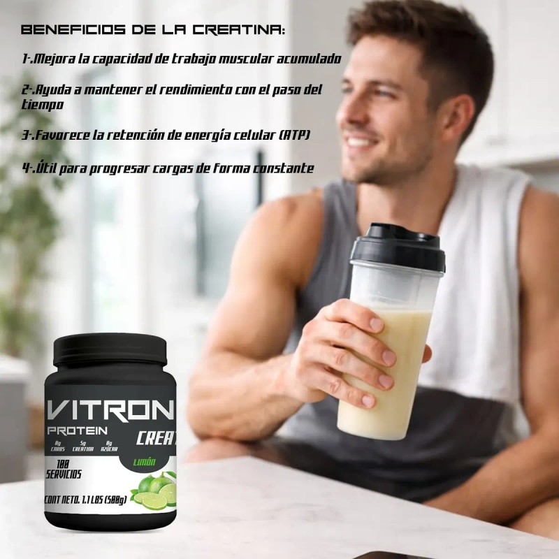 Creatina Monohidratada 500g Vitron Protein 100servis Polvo