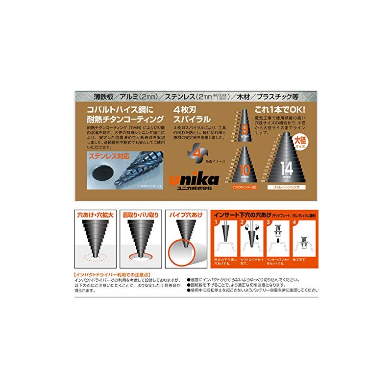 Unica Step Drill, Quattro, 14 Steps, 10, Straight Shaft, SPQ-633ST,