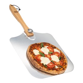 OUII Pizza Peel - 16 x 14-inch Aluminum Metal Spatula Paddle for Extra Large Pizzas. Foldable Wood Handle for Easy Storage, Pizza Oven Accessories. Premium Tool for Baking Homemade Pizza Bread.