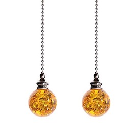 Crystal Ice Crack Ball Blind Cord Chandelier Handle Pull Chain Extension with Connector for Ceiling Light Fan Chain with Amber Color(Pack of 2)