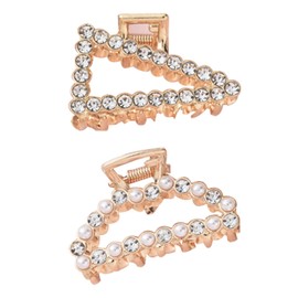 Wjelet Set of 2 Hair Accessories Gold Women's Pearls Metal Set with Pearls and Crystal Hair Clips for Women and Girls Hair Clips in Stylish Design