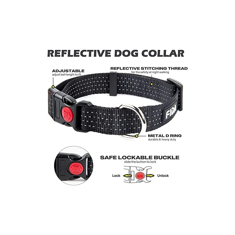 Fida Collar reflectante para perro, collares de nailon con colores