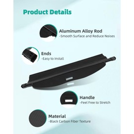 Cargo Cover for 2023-2024 Fit for Toyota Highlander 2.4L 2020-2024 Fit for Toyota Highlander 2.5L Retractable Rear Trunk Cargo Shade Luggage Security Cover Shielding Waterproof