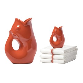 Large 42oz Gurgle Pot Fish Pitcher and Creamer Kitchen Set Southwest Urban. Includes 3 Premium Cotton Kitchen Towels (flour sack). (Southwest)