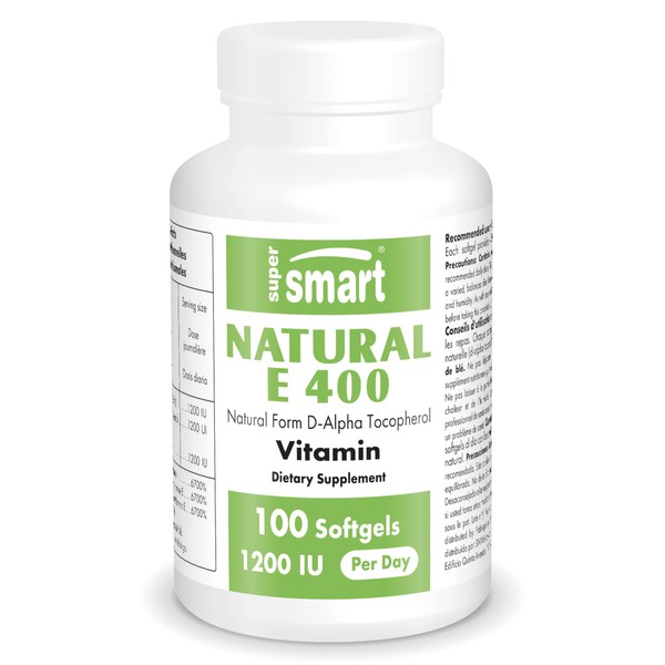 Supersmart - Natural E (D-Alpha Tocopherol) 400 IU - Active Form of Vitamin E with Anti Aging Properties - Antioxidant & Immune System Booster | Non-GMO & Gluten Free - 100 Softgels