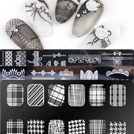 3 Pcs Stripe Houndstooth Lace Stamping Plate Nail Stamp Nail Tool Nail Art