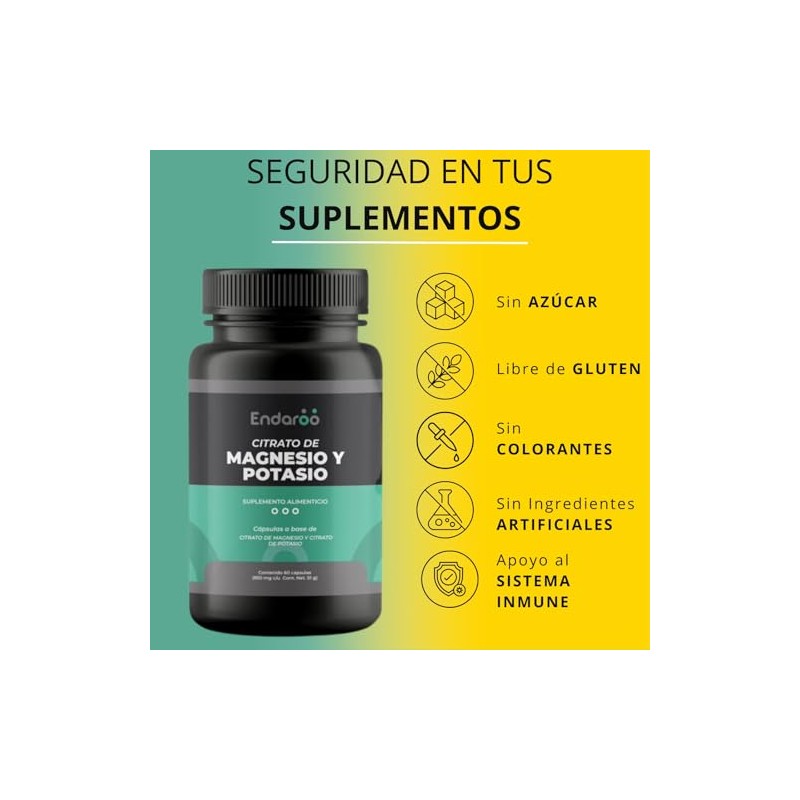 Endaroo Citrato de Magnesio con Citrato de Potasio, 500mg en