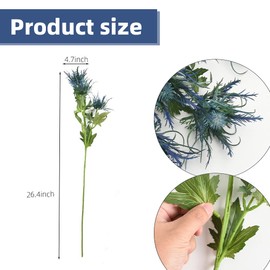 VIOCIWUO Blue Artificial Thistle Flower Bouquet 2Pcs, Artificial Spray Eryngiums Plants Rustic Thistle Simulation Sea Holly for Wedding Party Home Office Decoration