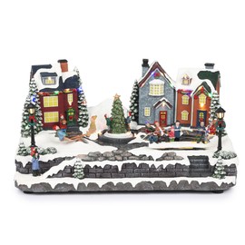 Alpine Corporation Animated Children Playing in Christmas Village Holiday Tabletop Decor with 26 Multicolor LED Lights and 5.6' Cord, 17" L x 11" W x 9" H, Christmas Decoration