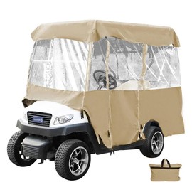 LOVE·FEEL Golf Cart Covers 4 Passenger, 300D High Duty Golf Cart Cover with 6 Zipper, 4-Side Transparent PVC Windows, for EZGO Yamaha Club Cart, with Storage Bag