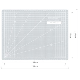SEMPLIX Self-healing cutting mat A4 in green, pink, grey, turquoise, purple. Ideal for crafts, sewing and patchwork. 30 x 22 cm. Printed on both sides. Front cm, back inch dimensions