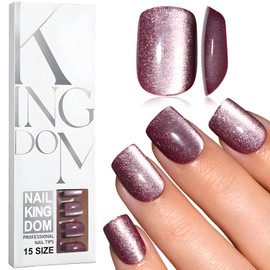 Bellelfin Cat Eye Press On Nails Short Square Fake Nails Kit Dark Red Cat Eye Nails Press on, Glossy Acrylic Nails Full Cover Stick On Nails, 120Pcs False Nails Shiny Artificial Nails for Women