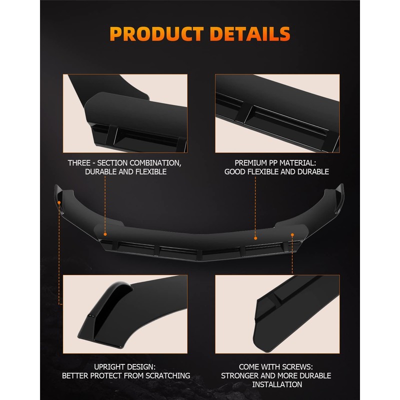 FINDAUTO Universal 3PCS Front Bumper Lip Chin Spoiler Wing Body