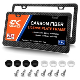 Premium Carbon Fiber Style License Plate Frames – 2-Pack, Stainless Steel, Weather, Rust-Proof, Rattle-Free, License Plate Holders, Universal Fit with Screw Caps, Car Accessory for Men & Women