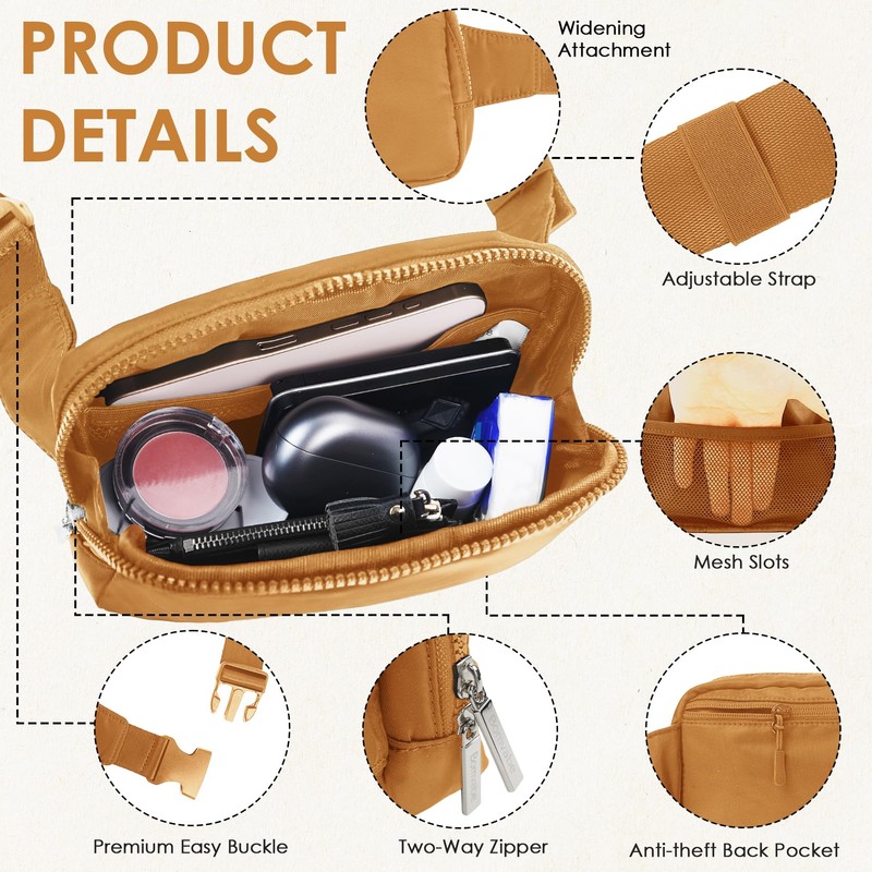 Bomvabe 1L Brown Fanny Pack for Women, Everywhere Belt Bag