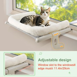 Sunhoo Cat Window Perch Hammock Sturdy Windowsill Bed Seat for Large Cats No Drilling No Suction Adjustable Kitty Shelf with Washable Cover Easy Assembly Holds up to 40 lbs 21.7 * 15 in (White, S)