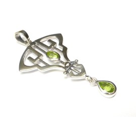 Silver Pendant "Art Nouveau" with Real Peridot Stones Made of Sterling Silver Gift Jewellery Women, Sterling Silver