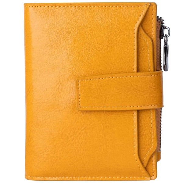 Women's RFID Blocking Leather Small Compact Bifold Zipper Pocket Wallet