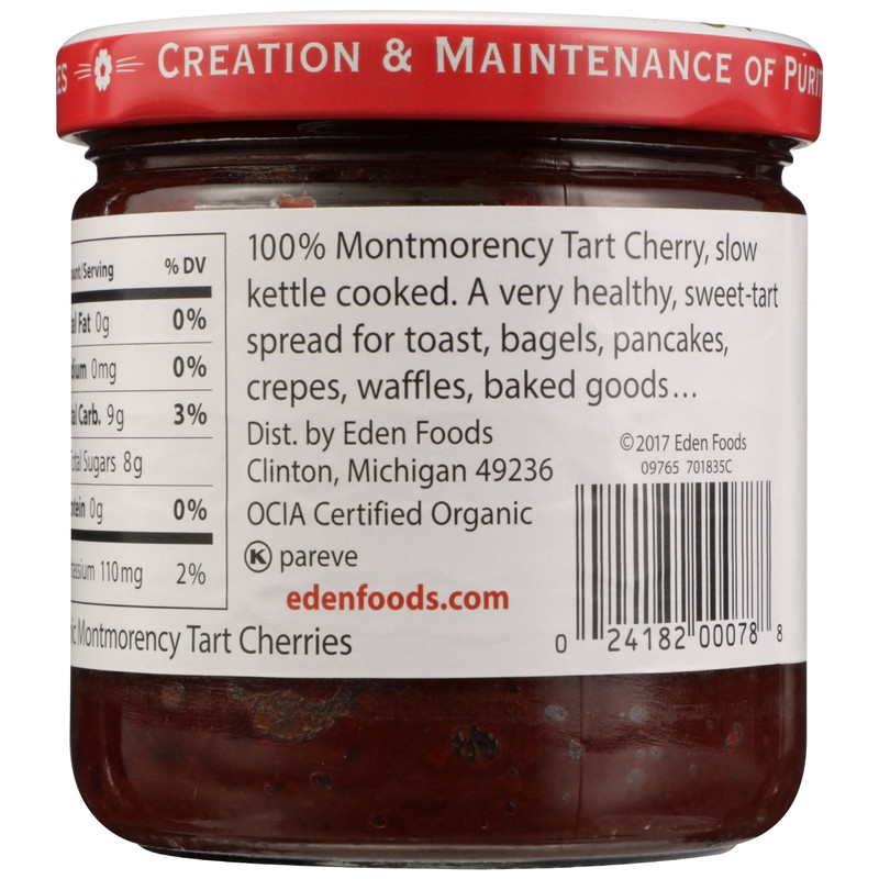 Eden Organic Cherry Butter, 8 oz Glass Jar, Montmorency Tart