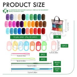 Keadic 51Pcs Assorted Crochet Yarn Starter Kit Contains 32 Colors 25g Acrylic Soft Yarn Mini Skeins, Crochet Hooks and Weaving Needles for Crocheting and Knitting Craft Project