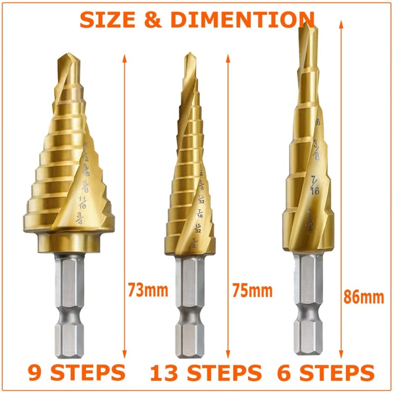 TITANIUM Step Drill Bit Set Unibit Industrial Reamer reaming 28