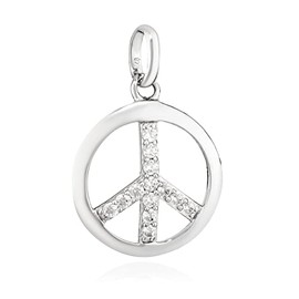 NKlaus 13616 Pendant Peace Symbol 925 Silver 13 mm Retro Amulet with White Zirconia, Sterling Silver