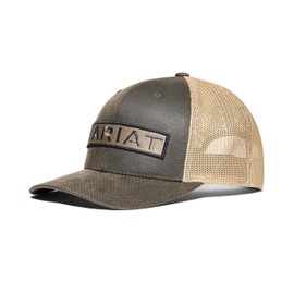 Ariat Men's Flex Fit 110 Snapback Cap, Brown with Tan Mesh Back and Shield Logo Patch, Adjustable One Size