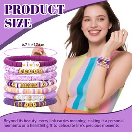 JOLYEAK 7PCS Friendship Bracelets,Heishi Clay Bead Bracelet,Stackable Preppy Bracelets for Stack Beads Boho Jewelry (Mixed Purple)