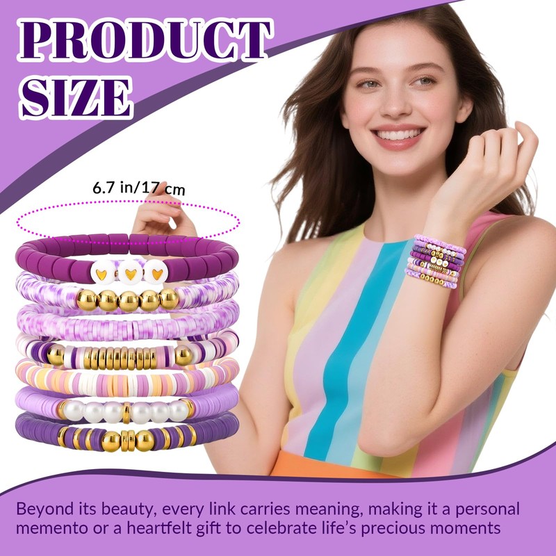 JOLYEAK 7PCS Friendship Bracelets,Heishi Clay Bead Bracelet,Stackable Preppy Bracelets for
