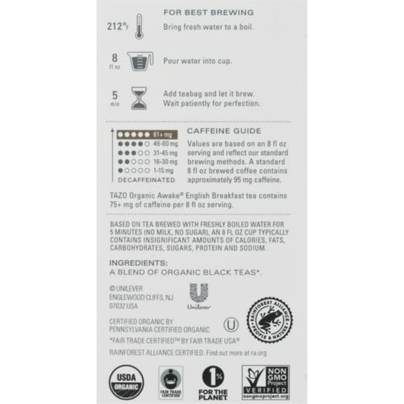 TAZO Organic Awake English Breakfast Black Tea, Black tea with