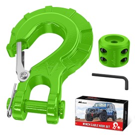 Nilight Forged Steel Winch Hook 3/8" Grade 70 Safety Latch Winch Cable Hook Stopper & Clevis Slip Hook Sets, Included Allen Wrench,Max 35,000 lbs,2 Years Warranty, Green