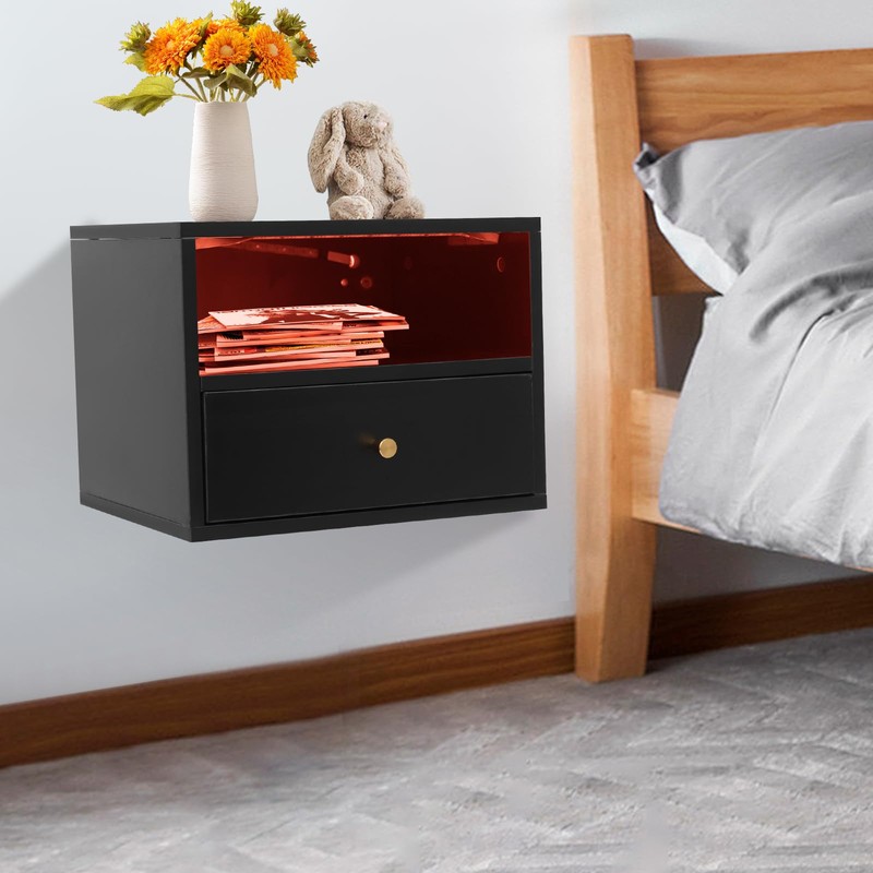 choayun Floating Nightstand with Remote Control LED Lights, Wall Mounted