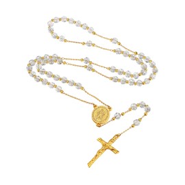 Supcare Rosary Catholic Necklace Women's Prayer Chain Christian Stainless Steel Rosary Jesus Cross Chain Religious Crucifix Pendant Charm Cross Necklace Fashion Jewellery for Men Women, Stainless