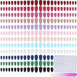 288 Pieces Matte Stiletto Almond Press on Nails Medium Length, Acrylic Solid Colors Short Coffin False Nails Full Cover Press on Fake Nails, Artificial Nail Tips Kit Women Colorful Coffin Nails for DIY Nail Art (Medium Matte Stiletto)