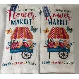 True Living 2 NEW 100% COTTON KITCHEN DISH TOWEL  Fresh Flower Marker Cart seeds stem blooms