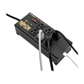 Tripp Lite Isobar 6 Outlet Surge Protector Power Strip with 2 USB Charging Ports,10ft Long Cord, Right-Angle Plug, Metal, 3840 Joules,Lifetime Limited Warranty & $50K Insurance (IBAR6ULTRAUSBB)Black
