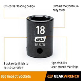 GEARWRENCH 1/2" Drive Deep Impact SAE Socket 1-3/16", 6 Point - 84559N